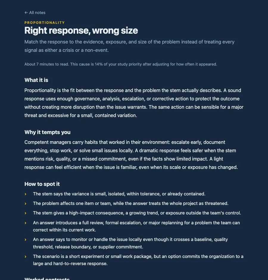 Proportionality study guide showing its explanation, why the pattern is tempting, and how to spot it